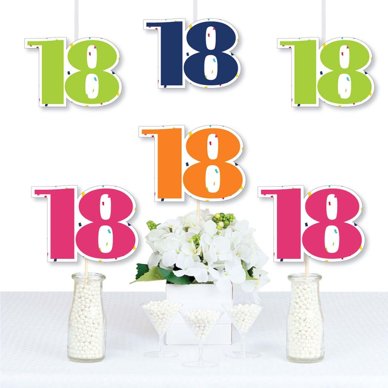 Big Dot of Happiness 18th Birthday - Cheerful Happy Birthday - Eighteen Shaped Decorations DIY Eighteenth Birthday Party Essentials - Set of 20